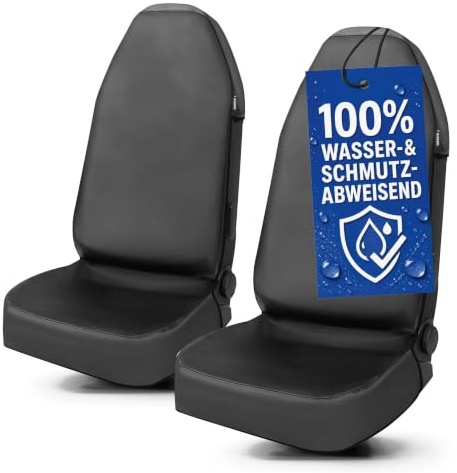 Walser Auto Sitzbezüge Set aus Kunstleder, wasserdichter Sitzschoner für Fahrer- & Beifahrersitz, 2 Stück Auto Sitzbezüge, Schonbezug Autositz, Werkstatt Sitzbezug, Vordersitzbezug schwarz