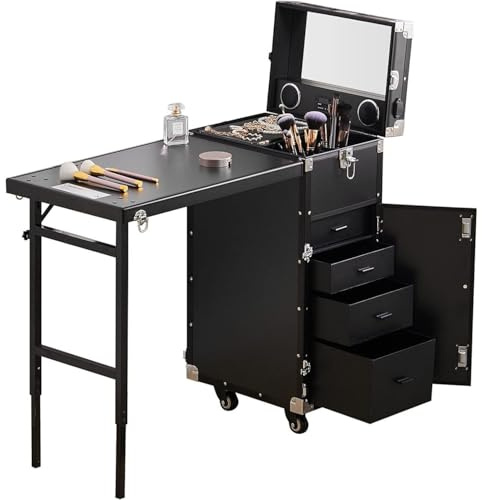 Foldable Nail Table with Storage, Mirror, and Bluetooth Player - Versatile Workstation for Spa Salon and Manicure Use