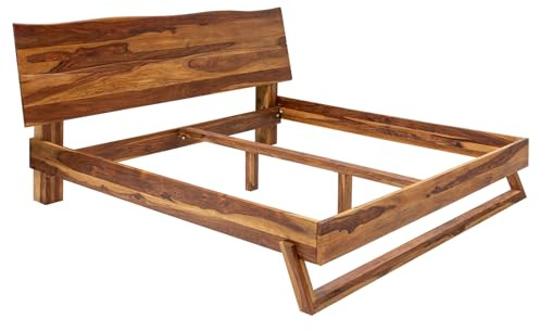 Bett AMAZONAS - 180x200cm - braun - Sheeshamholz Baumkante hohes Kopfteil | Handgefertigtes Unikat, Baumstamm-Optik, Massivholz, natürliche Maserung, pflegeleichte Oberfläche