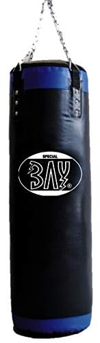 BAY® CHAMP fertig gefüllter LEDER PU RIESEN GROSSER 120 x 35 cm Sandsack Boxsack mit Stahlkette Stahl Kette Aufhängung, schwarz blau Herren Damen Kinder Kids Erwachsene Jugendliche Sandsäcke Boxsäcke Box Sack befüllt voll mit Füllung gefüllt