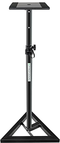 Pronomic SLS-10 Stativ für Studio Monitor Ständer (Höhenverstellbar 80 cm bis 130 cm, Dreiecksbasis, Gummifüße, Dornenfüße/Spikes, Stahl, Trägerplatte mit Gummistreifen) Schwarz pulverbeschichtet