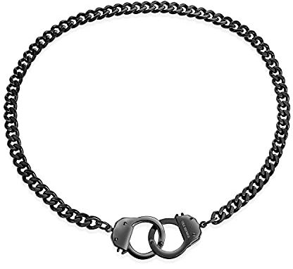 Bling Jewelry Herren Biker Punk Rocker Biker Schmuck Große Statement-Ketten-Handschellen-Halskette In Schwarz Oder Silber Aus Edelstahl-Anhänger Für Männer Und Frauen 20 Zoll