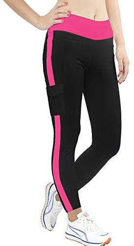 Leggings Femme Sport Pantalon Sport Rose&Noir Legging Jogging Long Capri Collants Yoga,Taille S