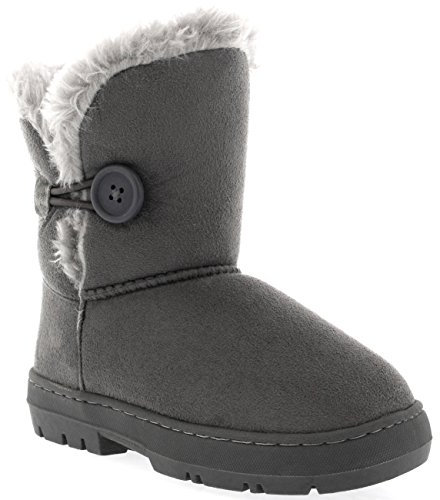 Holly Kids Girls Button Winter Snow Rain Cosy Casual Warm Boots - 2 - GRE35 EA0447