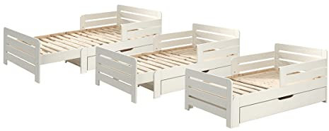 'Autobett jprbe9014 Jumper Mitwachsendes Bett, Weiß, Kiefer, White, 202 x 99 x 65,5 cm