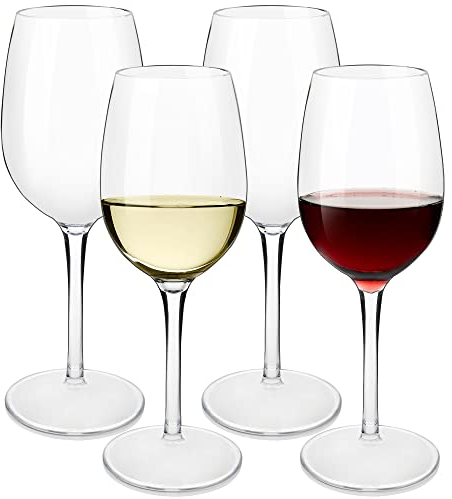 MICHLEY Irrompible Copas de Vino Tinto, 100% Tritan-plástico Copas Vino Cristal, 355 ML BPA y EA Gratis Vaso de Vino Conjunto de 4