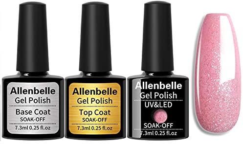 Allenbelle UV Gel Nagellack Set - Base und Top Coat, Geschenkset, Nail Art Shellac, Soak Off LED Farbe