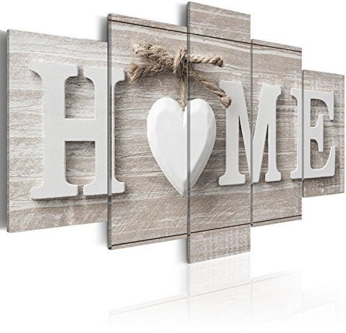 murando - Tableau décoratif créatif 225x112,5 cm - Impression sur toile colorée - Décoration murale pour salon et chambre - Beige blanc maison bois inscriptions rétro coeurs vintage m-A-0685-b-m