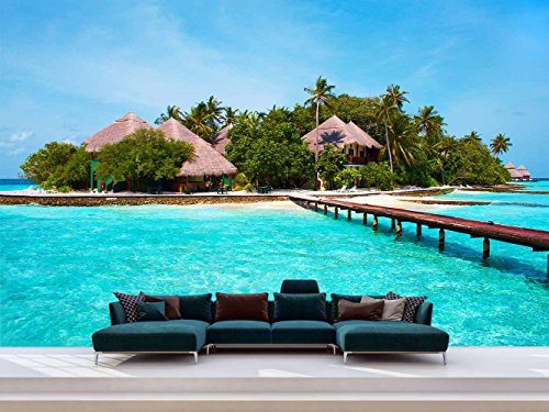 Fotomural Vinilo Pared Casas Isla Playa | Fotomural para Paredes | Mural | Vinilo Decorativo | Varias Medidas 100 x 70 cm | Decoración comedores, Salones, Habitaciones...
