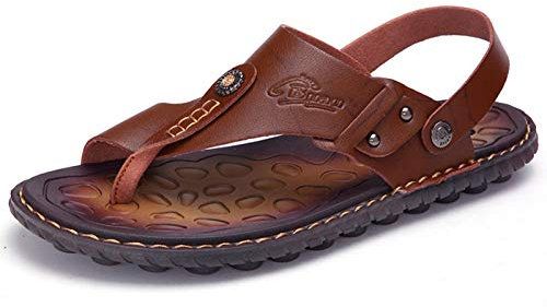 OHCHSH Herren-Sandalen zum Reinschlüpfen, Flip-Flops für Herren, Leder, Zehenring-Stil, Strand, (Orange Kaffee), 42.5 EU