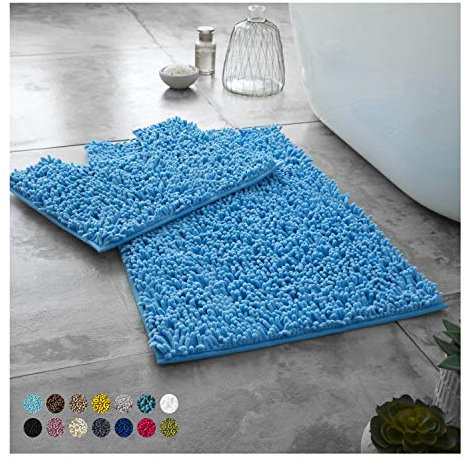 Lions Luxury 2 Piece Loop Bath Mats for Bathroom - Non Slip Chenille Bath Mat Set Rugs, Extra Soft with Water Absorbent Pedestal Bathmat Shower Toilet Mat, Turquoise
