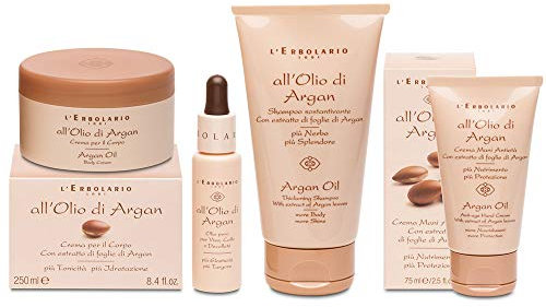 L' Erbolario - OLIO DI ARGAN Confezione Regalo in Scatola Originale (Crema Corpo, Crema Mani, Olio Puro, Shampo)