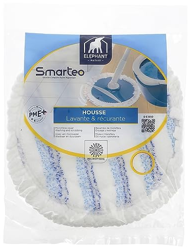 ÉLÉPHANT Maison - Housse Lavante Smarteo - Microfibre Très Absorbante - Zones Grattantes - Adaptable au Kit Smarteo - Nettoie Tous Types de Sols - Haute Qualité et Efficace - Fabriqué en France