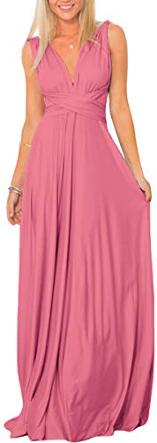 IMEKIS Damen Elegant Abendkleid Multiway V-Ausschnitt Schulterfrei Partykleid Ärmellos Neckholder Maxikleid Rückenfrei Sommerkleid Festlich Cocktailkleid Brautjungfer Hochzeit Ballkleid Altrosa M
