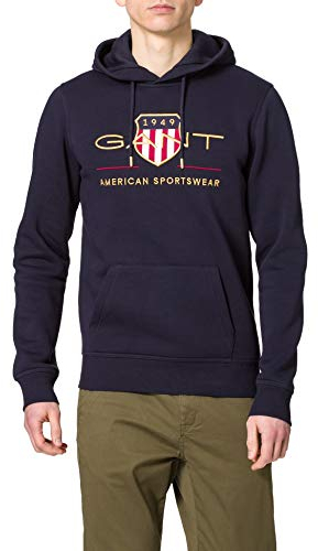 GANT Herren Archive Shield Hoodie Kapuzenpullover, Evening Blue, M