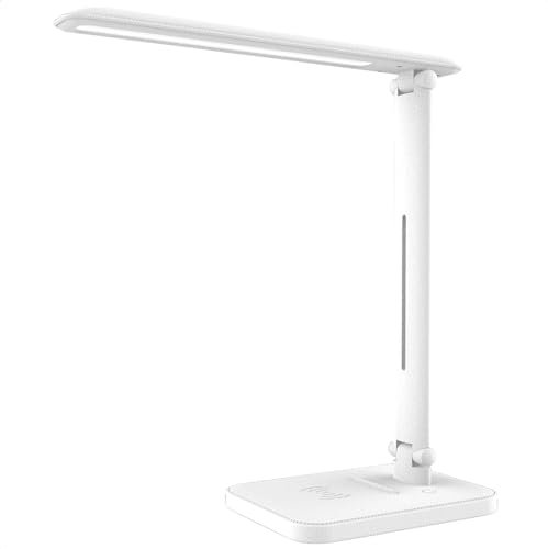 INNOVATE® LED Schreibtischlampe Wireless Charging - Nachtischlampe dimmbar - USB Tischlampe - Arbeitsplatzleuchte mit Ladefunktion, Lampe mit Touchfunktion, 5 Watt, 350lm, weiss