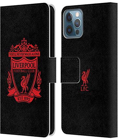 Head Case Designs Officially Licensed Liverpool Football Club Black 2 Crest 1 Leather Book Wallet Case Cover Compatible With Apple iPhone 12 / iPhone 12 Pro