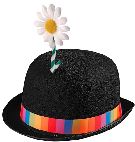 Widmann - Cappello da clown, con fiore, bombetta in feltro, cappello, berretto, costume, carnevale, festa a tema