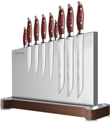 Fomidao Magnetic Knife Holder Stand,Large Double Sided Magnetic Knife Block Without Knives Stainless Steel Magnet Kitchen Knife Holder Strong Magnetic Knife Rack Storage with Three Magnet Strip