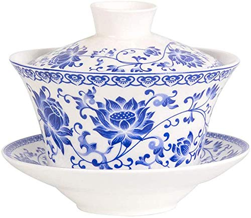 Eplze YBK Tech 10oz Large Gaiwan, Porcelain Kung Fu Tea Cup and Saucer with Lid, Chinese Traditional Gaiwan, Sancai Tea Bowl (2#)