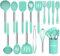 Umite Chef Silikon-Kochutensilien-Set, 15-teiliges Silikon-Kochutensilien-Set, antihaftbeschichtet, bestes Küchen-Kochgeschirr mit Edelstahlgriff, Grün
