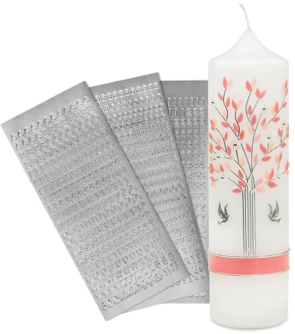 WikaKerzen DIY Taufkerze Lebensbaum - Personalisierbare Kerze zur Hochzeit, Taufe & Kommunion - Geschenk für Junge - Sticker für Datum & Name - 25x7cm