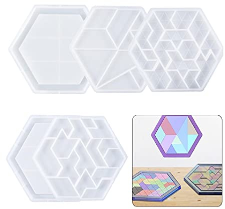 Yalulu 5 Stück DIY Tablett Epoxidharz Formen GießFormen, Tangram Epoxy Resin GießHarz Formen, Servierbrett Silikonform Gießform DIY Untersetzer Silikonform