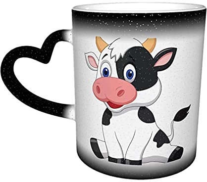 Oaieltj Tasses amusantes à changement de chaleur, mignon bébé vache personnalisé sensible à la chaleur, tasse à thé au lait, tasse à café magique