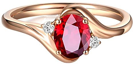 HCMA Bagues de Pierres précieuses Topaze Rouge pour Femmes Bague plaquée Or Rose 18 carats Ovale Cadeau Romantique Bijoux de fiançailles de Luxe