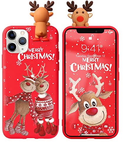 Vauki Case for Apple iPhone 11 Pro 5.8 Inch with Necklace Cord, 3D Cute Christmas Red Protective Ultra Thin Soft TPU Gel Case with Necklace Lanyard Case Adjustable Mobile Phone Cover