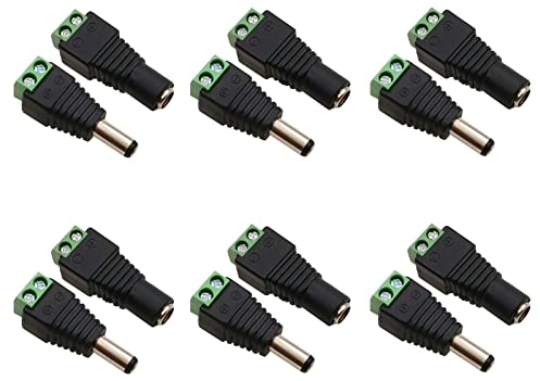 iJiZuo Pack of 12 5.5 x 2.1mm DC Power Connector Male and Female 12V Socket Adapters for CCTV Camera DVR Security System LED Light