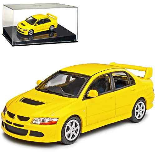alles-meine.de GmbH Defekte Vitrine Mitsubishi Lancer Evolution Evo Gelb 1/43 Modellcarsonline Modell Auto mit individiuellem Wunschkennzeichen