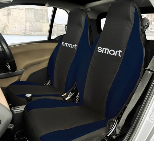 Rebeca Shop® Autositzbezüge kompatibel für Smart | Made in Italy | Set Vordersitzbezug für Paar (W450 - erste Serie, Schwarz/Dunkelblau)