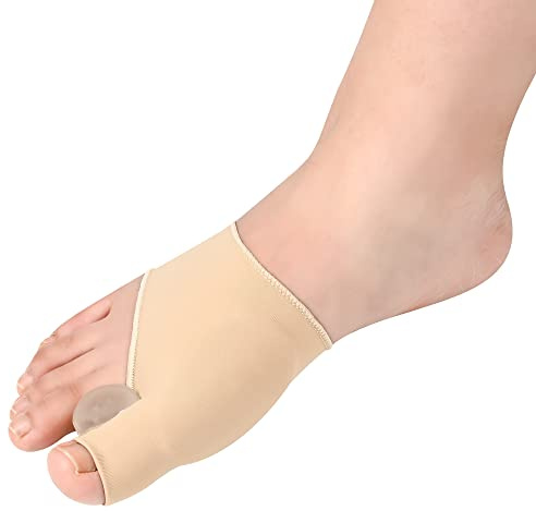 Bunion Corrector Big Toe Separator Toe Splint Sleeve 1 Pair of Bunion Relief Sleeve with Silicone Bunions Pad Protector,Scientific Correction of Bunions Day and Night Wearable (Beige & Large)