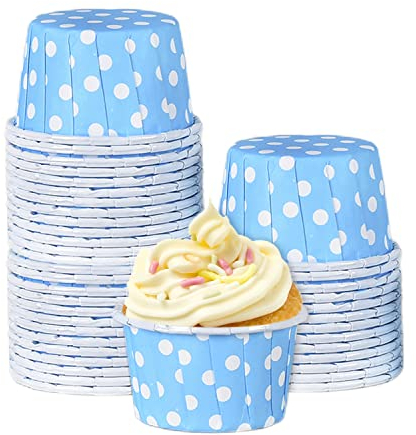 100 Stück Cupcake Förmchen 5 x 3,8 x 3 cm Mini Papierkuchen Cupcake Backförmchen Muffinförmchen Cupcake Formen Muffin Wrapper Backform Bechereinlagen für Party, Hochzeit, Festival (Blau)
