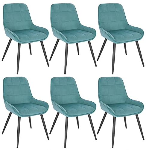 WOLTU Esszimmerstühle 6er Set, Polsterstuhl Samt, Küchenstuhl gepolstert, Akzentstuhl für Wohnzimmer Schlafzimmer Küche, ergonomischer Stuhl mit Rückenlehne, Türkis, BH331ts-6