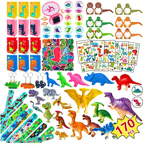 Leesgel 170pcs Dino Party Mitgebsel Kinder, Dino Spielzeug – Dinosaurier Figuren Schlüsselanhänger Dino Tattoo Aufkleber Kinder Stempel Armbänder Geschenktüten Kindergeburtstag, Dino Geburtstag Deko