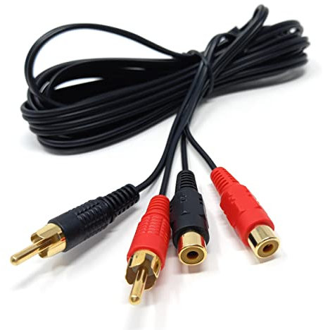 DRUT 2m Twin 2 x RCA to RCA Phono Audio Extension Lead Male to Female Cable 6.5ft, Black Gold Connectors