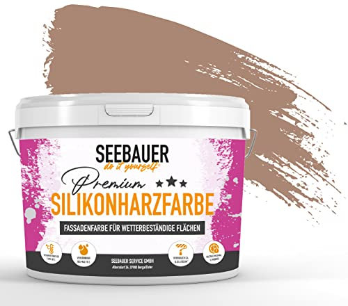 SEEBAUER diy Silikonharz-Fassadenfarbe Braun 300ML für Außen (No. 608 Hazel Eyes) Selbstreinigende Fassadenfarbe mit Lotuseffekt - Geeignet für Putz, Mauerwerk und Beton