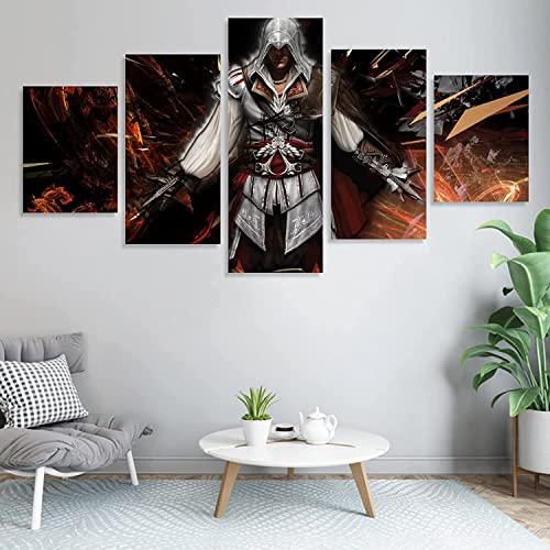 MUICIN Room Decor 3D Assassin's Creed Leinwand 5-teilige dekorative HD Poster Malerei Moderne Wohnkultur Wohnzimmer Wand Dekor.,M