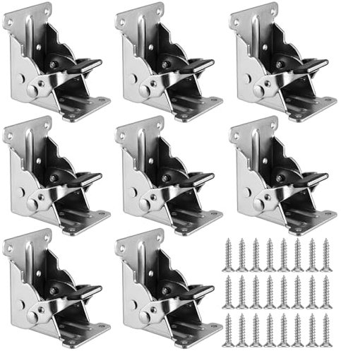 SEUNMUK 8 Pack Folding Lock Extension Table, 90 Degree Self Locking Foldable Hinge Locking Hinge Bracket with Screws, Foldable Support Bracket for Tables Workbench, Silver 