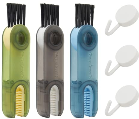 Rebanky 3 Stück 3-in-1 Becherdeckel Spaltreinigungsbürste Multifunktionale Reinigungsbürste Flasche Cup Lid Brush Flaschenhals Bürste für Thermobechern,Stillflaschen,Tassendeckel( 3 Farben)