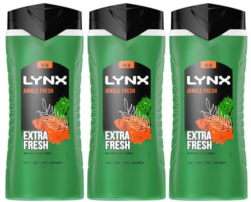 Lynx 3-in-1 Shower Gel Jungle Fresh 12 Hours of Long Lasting Refreshing Fragrance Body Wash with Plant-Based Moisturisers for Men for Naturally Soft Skin, 500ml Pack of 3