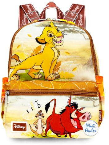 Lion King - Zaino Simba da 33 cm, con tasca frontale | Zaino piccolo con cinghie regolabili e bottone | Disney Lion King Zaino per bambini, adolescenti, donne
