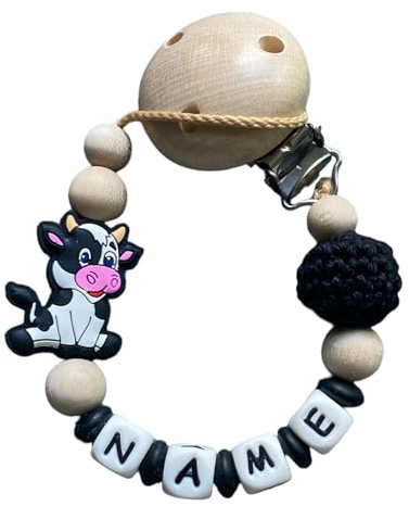 Schnullerband Kuh mit Namen für Junge und Mädchen