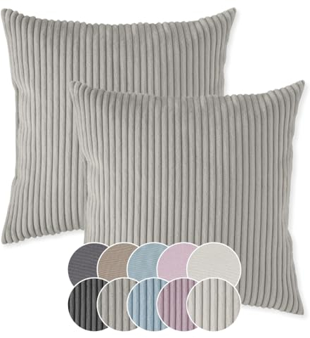 sleepling 4er Set 40 x 40 cm, Kord Sofakissen mit Füllung und Bezug, Zierkissen aus robustem Polsterstoff, Dekokissen, Kopfkissen, Kissen für Couch, steingrau