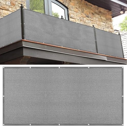 Balkon Sichtschutz mit Ösen 60 x 400 cm HDPE Atmungsaktiv Balkonumspannung Balkonverkleidung Reißfest, mit Ösen Kabelbinder für Garten Balkon Zaun Terrassen, Hellgrau