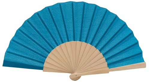 MAPIMANIA - Bunte Fächer für Handtasche Damen aus Stoff hellblau, Fächer Hochzeit faltbar, Spanischer Fächer, Japanischer Fächer, Gastgeschenk Zerimonie