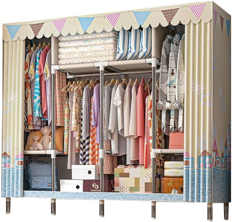 Tragbarer Kleiderschrank, Leinen-Kleiderschrank mit Fächern und Kleiderstange, Aufbewahrungs-Organizer aus Stoff, Schrank für Ankleidezimmer, Schlafzimmer, B-166 x 45 x 172 cm (D)