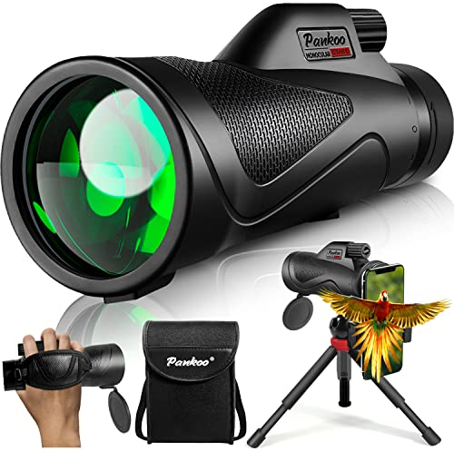 Pankoo 12 x 60 Monokularteleskop High Powered mit Smartphone Adapter Stativ und tragbarer Tasche, größeres Vision Monokular für Erwachsene mit BAK4 Prisma eFMC Objektiv, geeignet für Vogelbeobachtung
